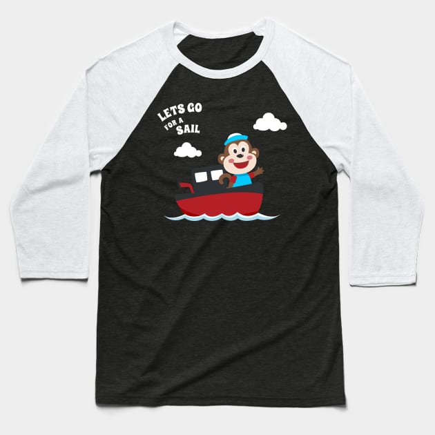 Cute monkey the animal sailor on the boat with cartoon style. Baseball T-Shirt by KIDS APPAREL